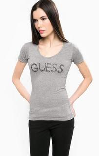 Серая футболка с клеевым декором Guess