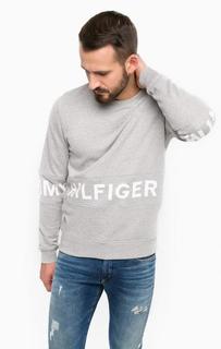 Серый свитшот из хлопка с принтом Hilfiger Denim