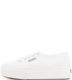 Белые текстильные кеды на платформе Superga