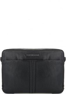 Черная кожаная сумка с одним отделом Tommy Hilfiger
