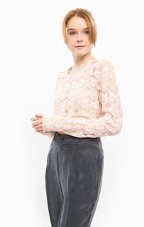 Розовая полупрозрачная блуза с вышивкой Ichi