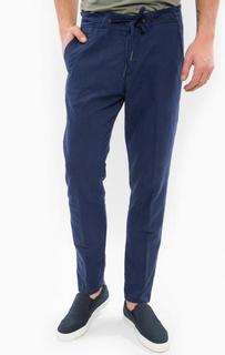Синие зауженные брюки из хлопка и льна Drykorn