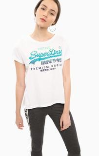 Белая хлопковая футболка с принтом Superdry
