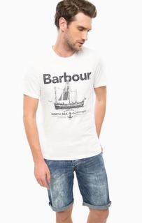 Белая футболка из хлопка с принтом Barbour
