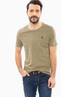 Хлопковая футболка цвета хаки U.S. Polo Assn.