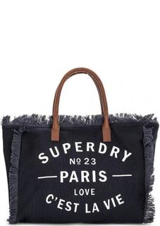 Сумка из хлопка с ручками из натуральной кожи Superdry