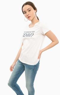 Белая хлопковая футболка с короткими рукавами Mustang