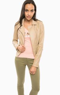 Бежевая куртка-косуха на молнии Guess