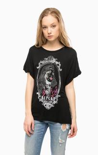 Черная футболка с принтом Replay