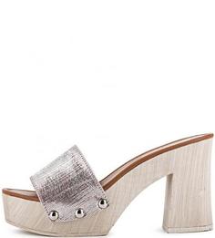 Серебристые кожаные босоножки на высоком устойчивом каблуке Tosca BLU