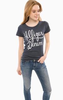 Синяя футболка с логотипом бренда Hilfiger Denim