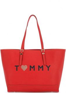 Вместительная красная сумка с длинными ручками Tommy Hilfiger