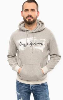 Серая хлопковая толстовка с капюшоном Pepe Jeans