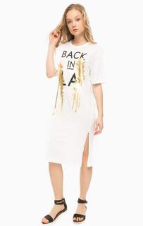 Белое хлопковое платье с принтом Replay