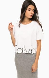 Белая укороченная футболка с принтом Calvin Klein Jeans