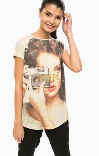 Бежевая футболка с металлизированной нитью Alcott