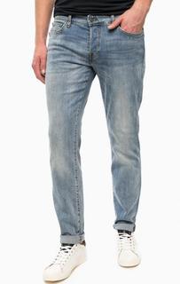 Синие зауженные джинсы с декоративными потертостями Guess