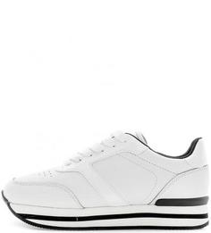 Кожаные кроссовки на танкетке и платформе Trussardi Jeans