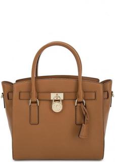 Коричневая кожаная сумка с одним отделом Michael Michael Kors