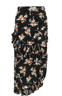 Шелковая юбка с цветочным принтом и оборками Marni