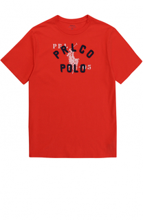 Хлопковая футболка с принтом и нашивками Polo Ralph Lauren