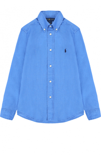 Льняная рубашка с воротником button down и логотипом бренда Polo Ralph Lauren