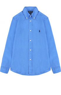 Льняная рубашка с воротником button down и логотипом бренда Polo Ralph Lauren