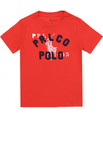 Хлопковая футболка с принтом и нашивками Polo Ralph Lauren
