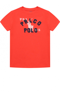 Хлопковая футболка с принтом и нашивками Polo Ralph Lauren