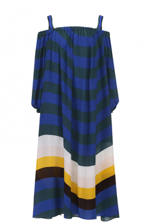 Шелковое платье в полоску с открытыми плечами Fendi