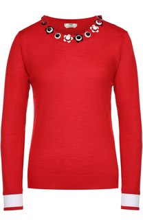 Кашемировый пуловер с декоративной отделкой выреза Fendi