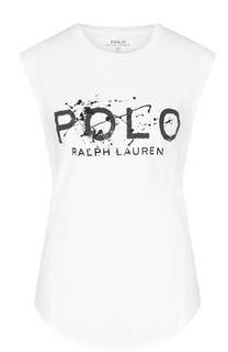 Хлопковый топ без рукавов с контрастной надписью Polo Ralph Lauren