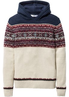 Вязаный пуловер с капюшоном, Размеры  116/122-164/170 (натуральный меланж) Bonprix