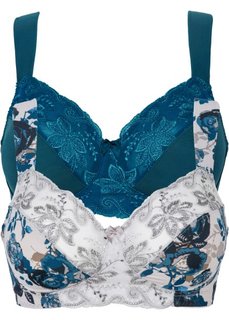 Бюстгальтер без косточек (2 шт.), чашка D (цветочный принт + сине-зеленый) Bonprix