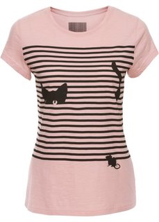 Футболка с изображением кошки (дымчато-розовый с рисунком) Bonprix