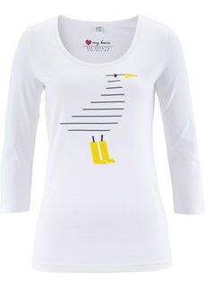 Футболка стретч с рукавами 3/4 (белый с рисунком) Bonprix