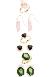 Комплект украшений: серьги + кольца с декоративными камнями (золотистый/различные расцветки) Bonprix