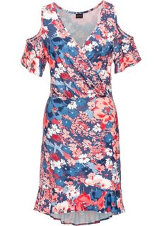 Трикотажное платье с воланами (индиго/коралловый в цветочек) Bonprix