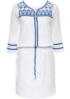 Креповое платье с вышивкой, рукав 3/4 (цвет белой шерсти) Bonprix