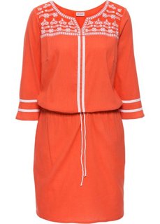 Креповое платье с вышивкой, рукав 3/4 (мандариново-красный) Bonprix