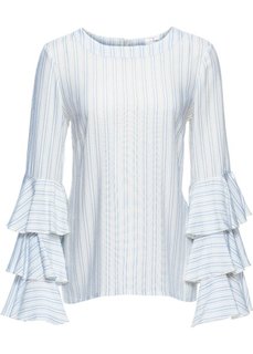 Блузка с воланами (цвет белой шерсти/нежно-голубой в полоску) Bonprix