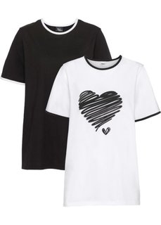 Удлиненная футболка (2 шт.) (белый/черный) Bonprix