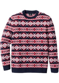 Пуловер Regular Fit (темно-синий/красный/цвет белой шерсти с узором) Bonprix