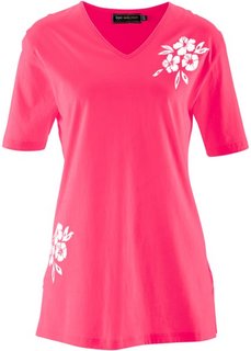 Удлиненная футболка (розовый гибискус / белый с рисунком/с принтом) Bonprix