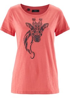 Футболка из трикотажа фламе с рукавом 1/2 (коралловый с рисунком) Bonprix