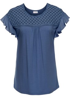 Футболка с кружевной отделкой (индиго) Bonprix