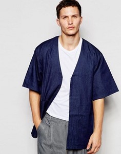 Синяя джинсовая куртка-кимоно без воротника ASOS - Черный