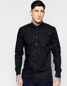 Строгая черная рубашка узкого кроя из эластичного хлопка Minimum - Черный