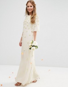 Платье мини с рукавами-бабочка и накладными цветами ASOS BRIDAL - Белый