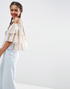 Топ в разноцветную полоску с оборкой и открытыми плечами ASOS - Мульти